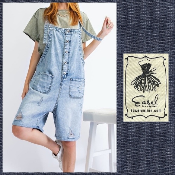 easel Jeans Easel Moment To Remember Denim Short Overalls Poshmark